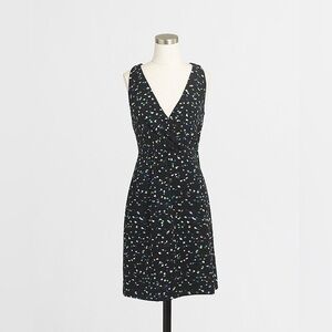 J Crew Black Blue Print Sleeveless Wrap-front dress in painted dots Size 00 XS
